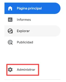 Menú lateral de Google Analytics 4 amb l'opció Administració marcada