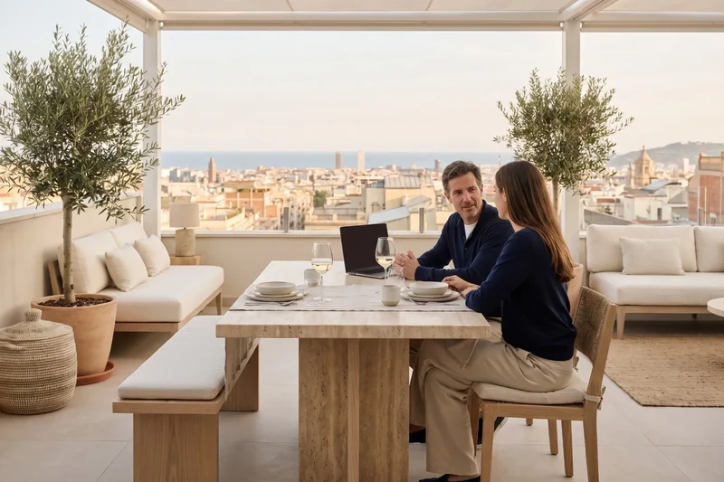 Terrassa d'àtic amb vistes a les teulades de Barcelona i al mar