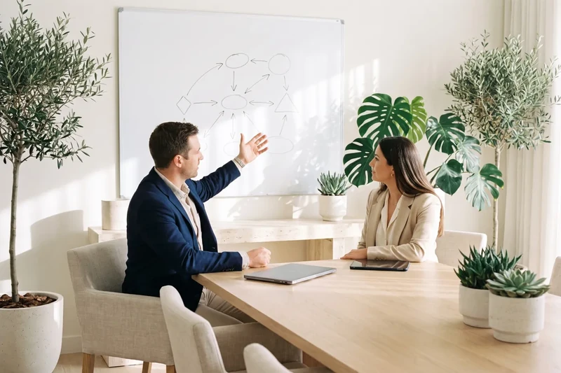 Consultor explicant un esquema a la directora d'una immobiliària