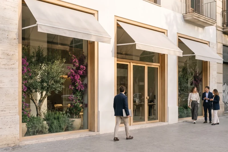 Façana d'una oficina immobiliària en un carrer de Barcelona