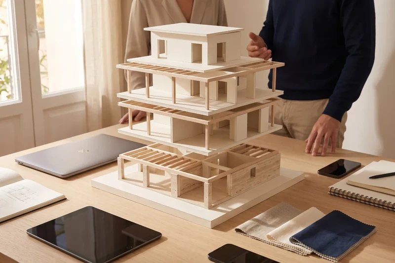 Scale model of a residential building with its floors separated
