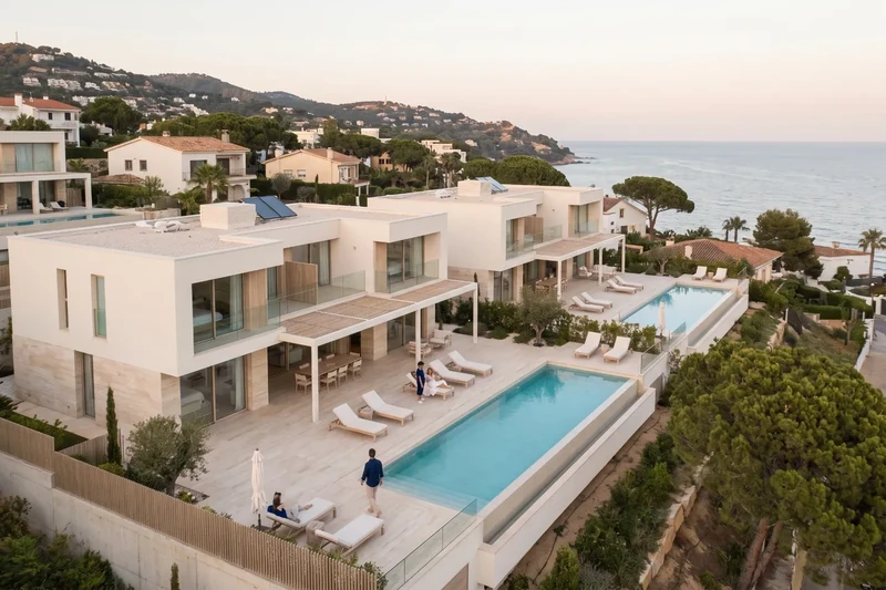 Vista aèria de vil·les amb piscina a tocar del mar