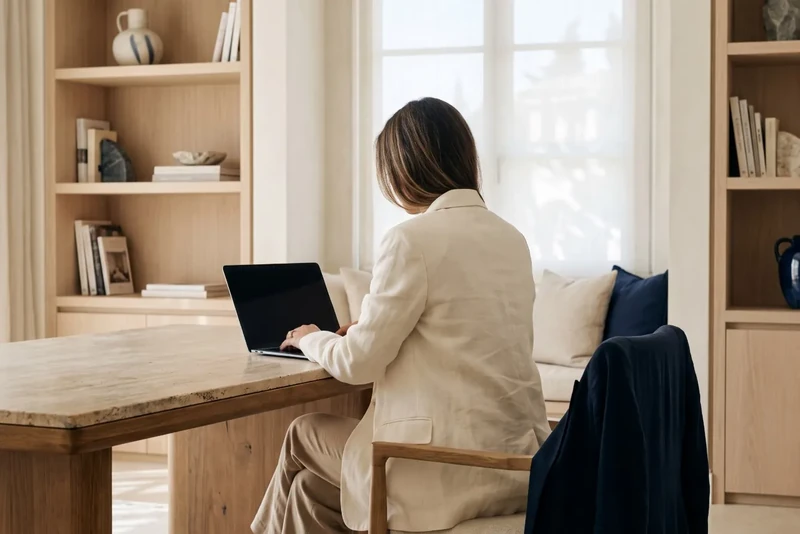 Director reviewing her website in an elegant office