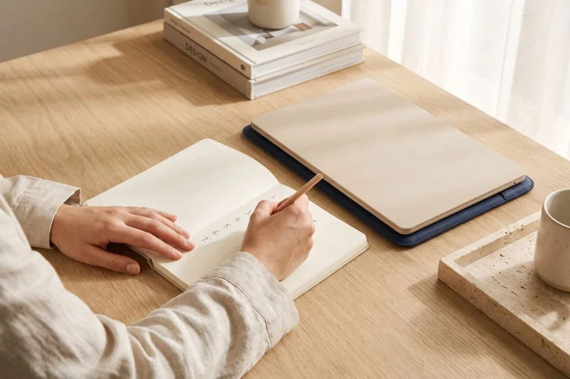 Hands writing a numbered list in a notebook