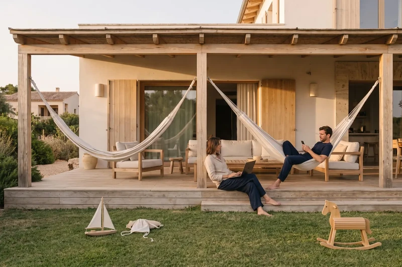 Casa familiar amb jardí i porxo de fusta