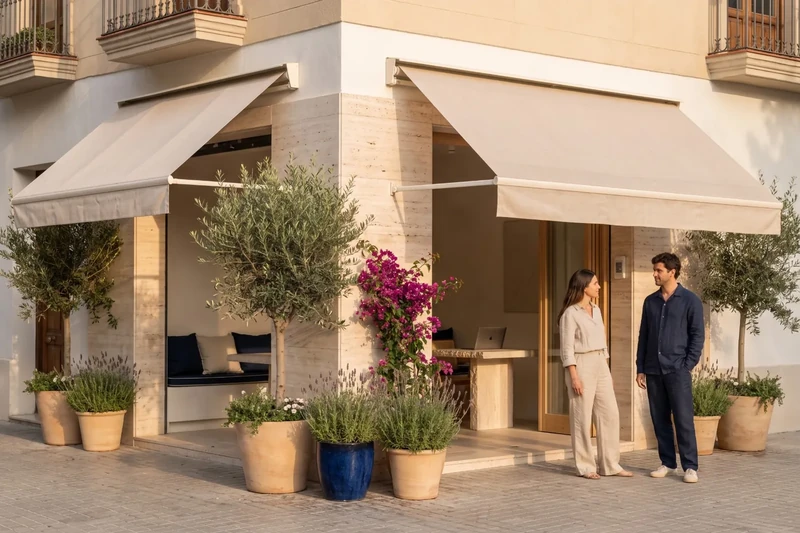 Façana d'una oficina immobiliària en una cantonada de Barcelona