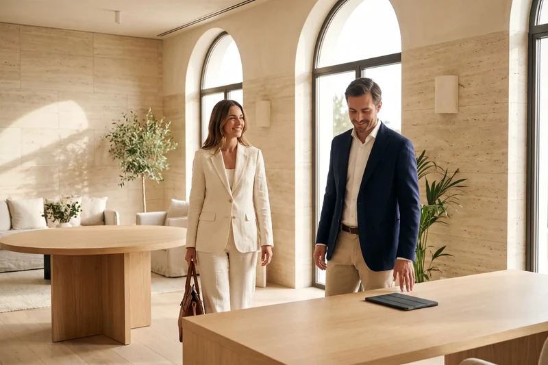 Clienta entrant a l'oficina d'una immobiliària