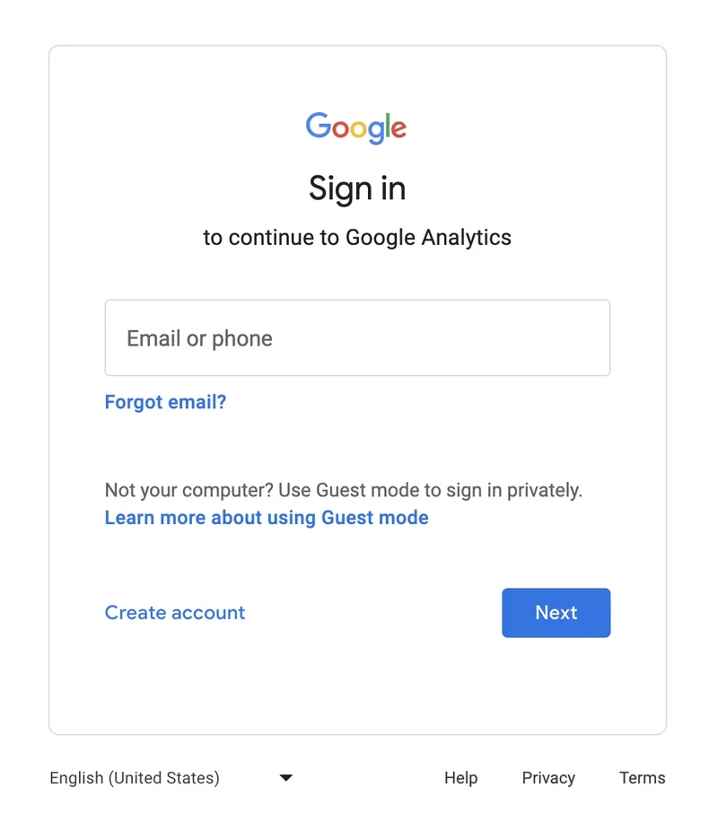 Google sign-in screen for accessing Google Analytics