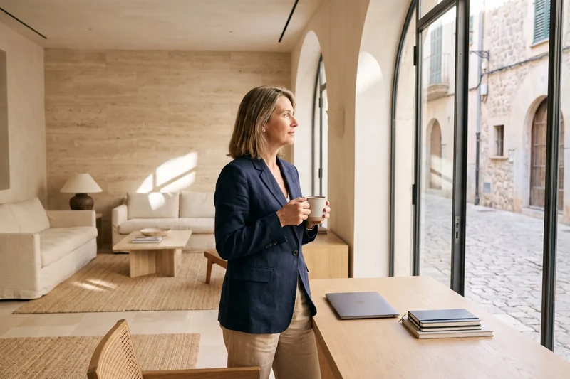 Managing director looking out of her office window