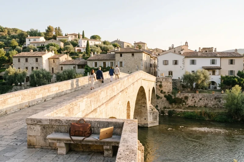 Stone bridge joining the two banks of a river