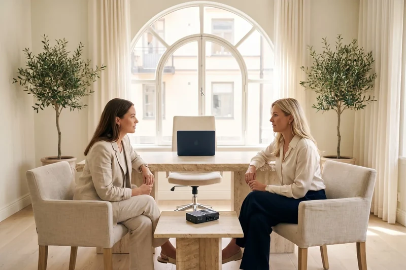 Journalist interviewing the director of a real estate agency