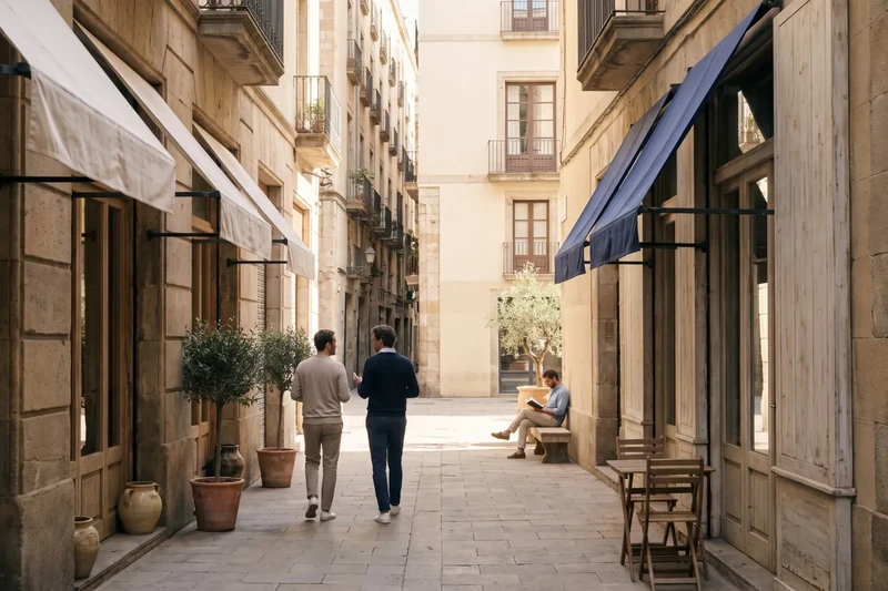 Narrow street opening onto a sunny square