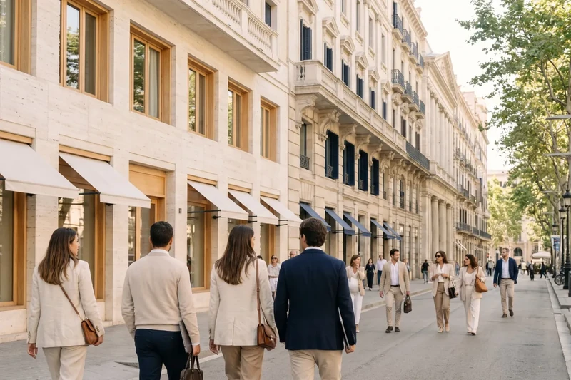 Grand tree-lined avenue in Barcelona, full of light