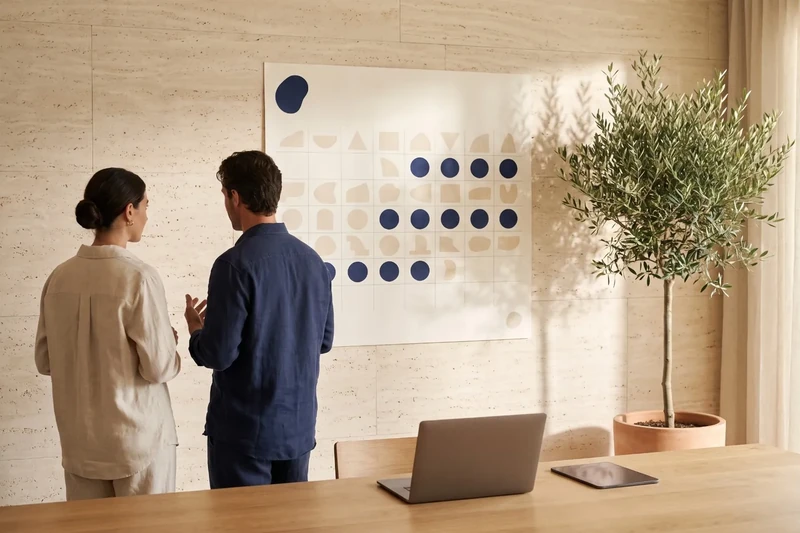 Calendari de paret amb dates marcades en blau marí