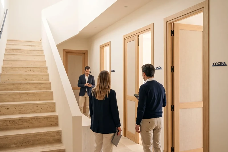 Hallway of a villa with doors to each room