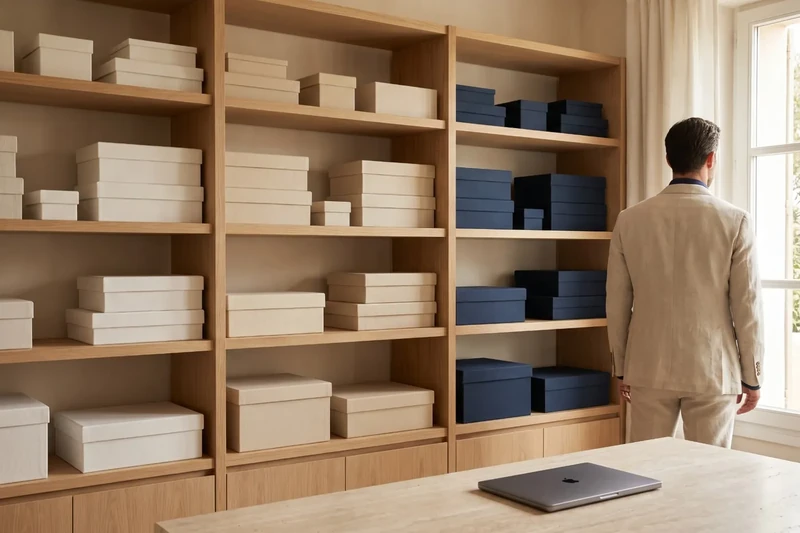 Shelving with neatly arranged archive boxes