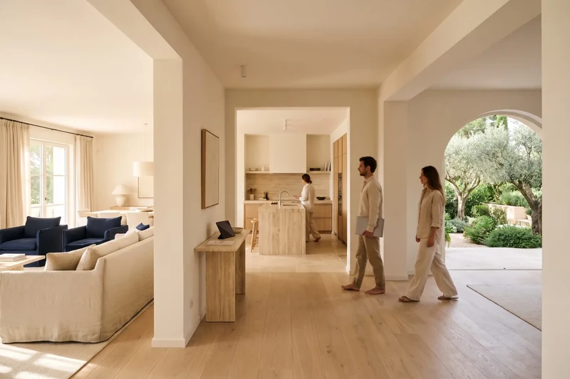 Entrance hall with clear access to the living room, kitchen and garden