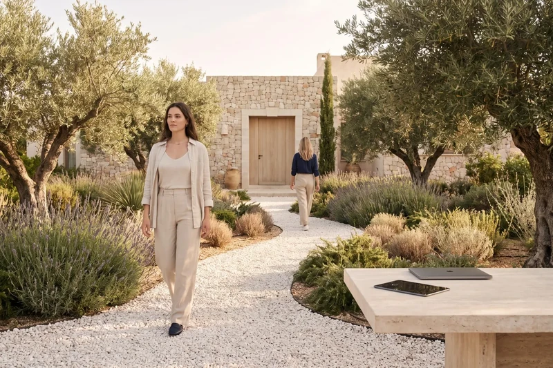 Path of white stones leading to the front door of a house