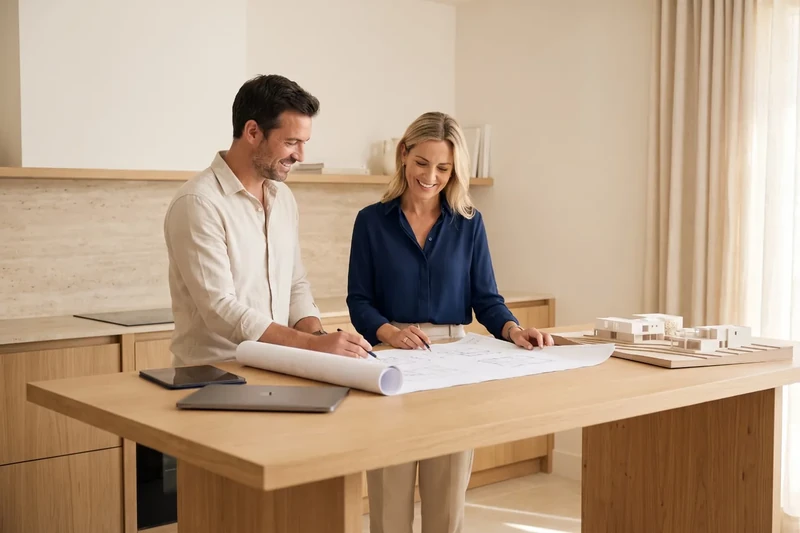 An architect and a director going over a plan together