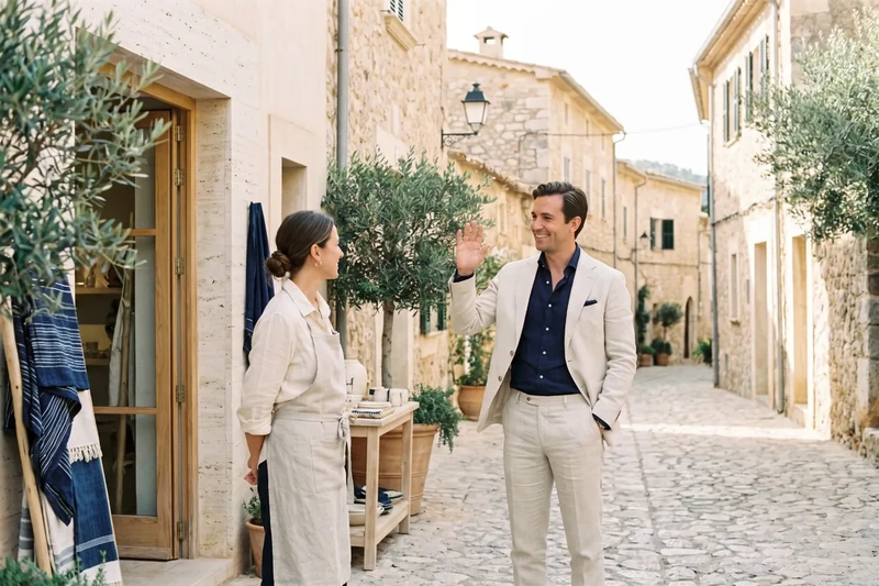 Agent greeting a shopkeeper in their neighbourhood