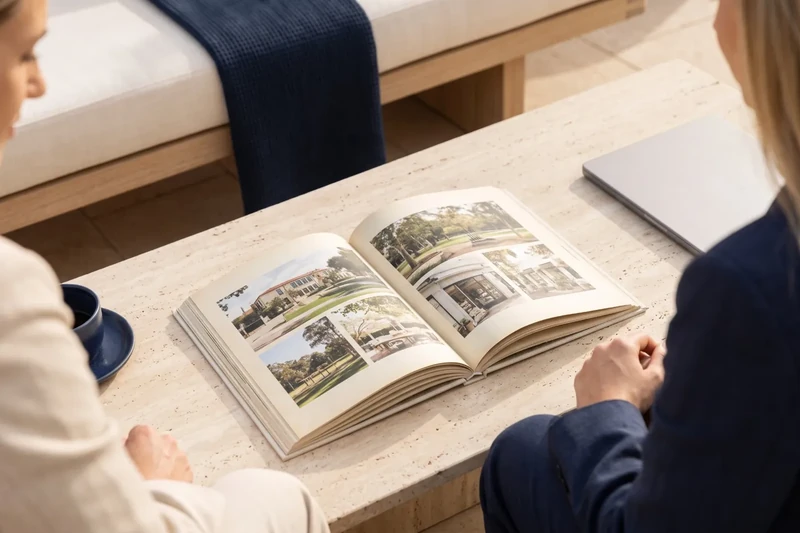 Printed neighbourhood guide lying open on a café table