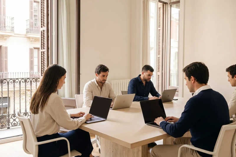 Team working in a bright office in Barcelona