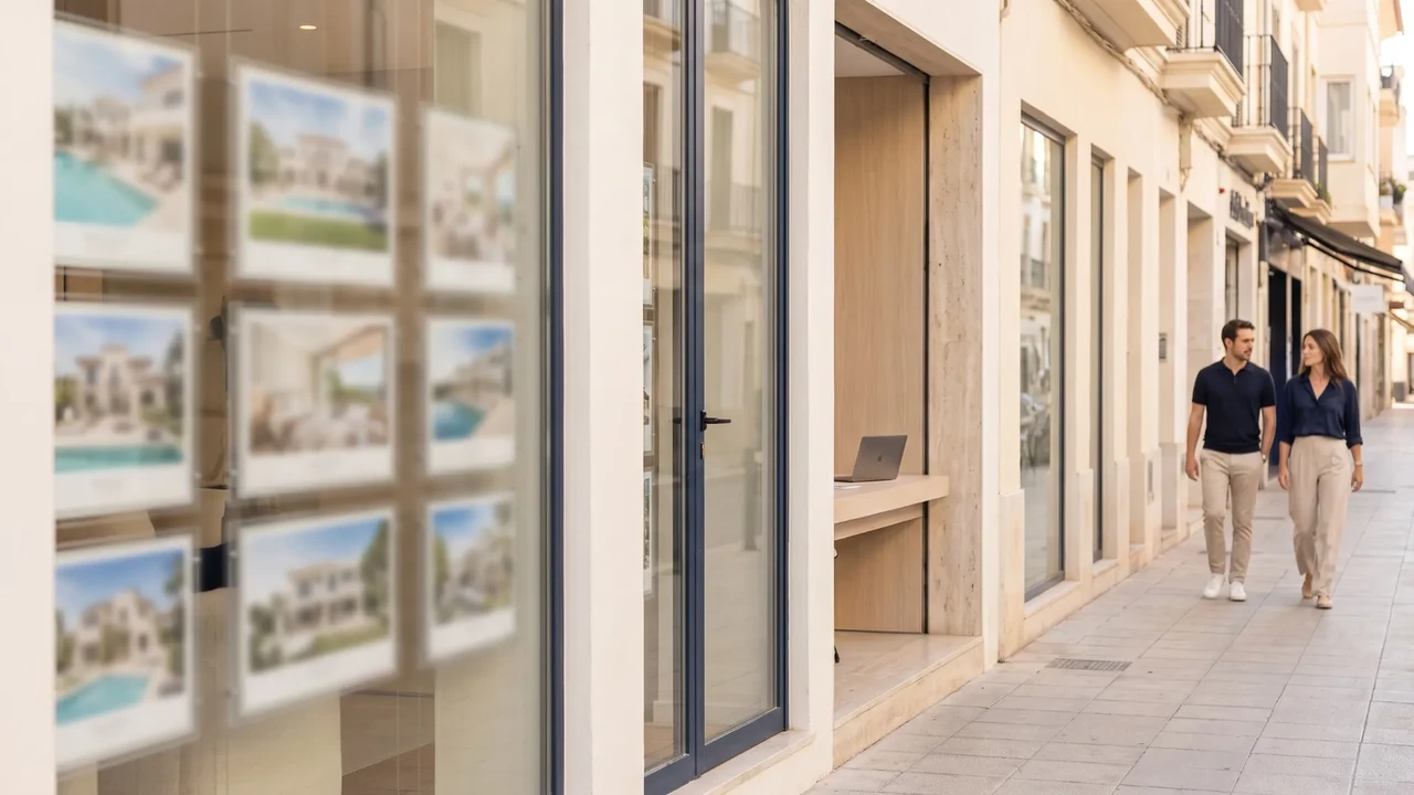 Aparadors d'immobiliàries en un carrer comercial